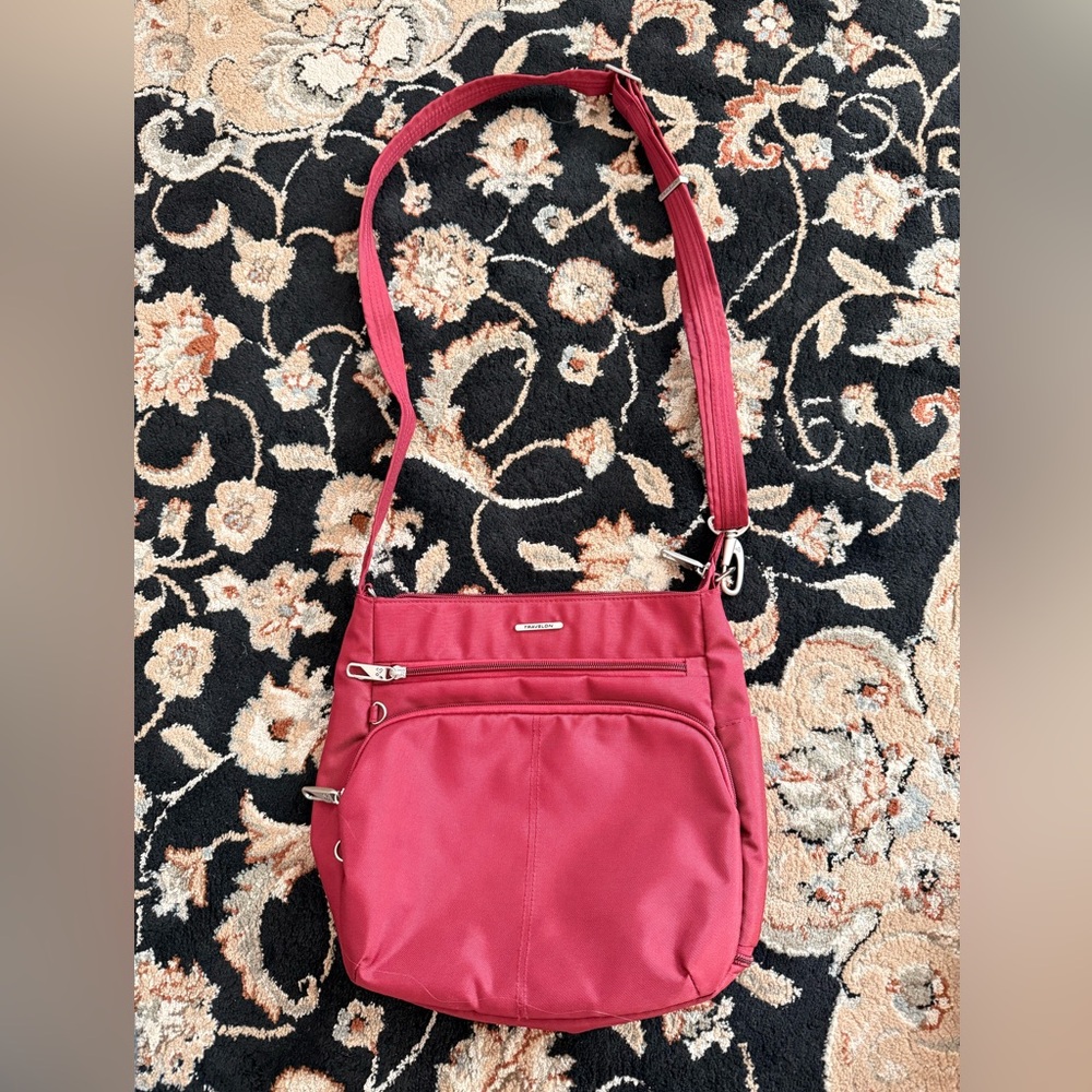 Travelon Red Crossbody Bag with Adjustable Strap like new